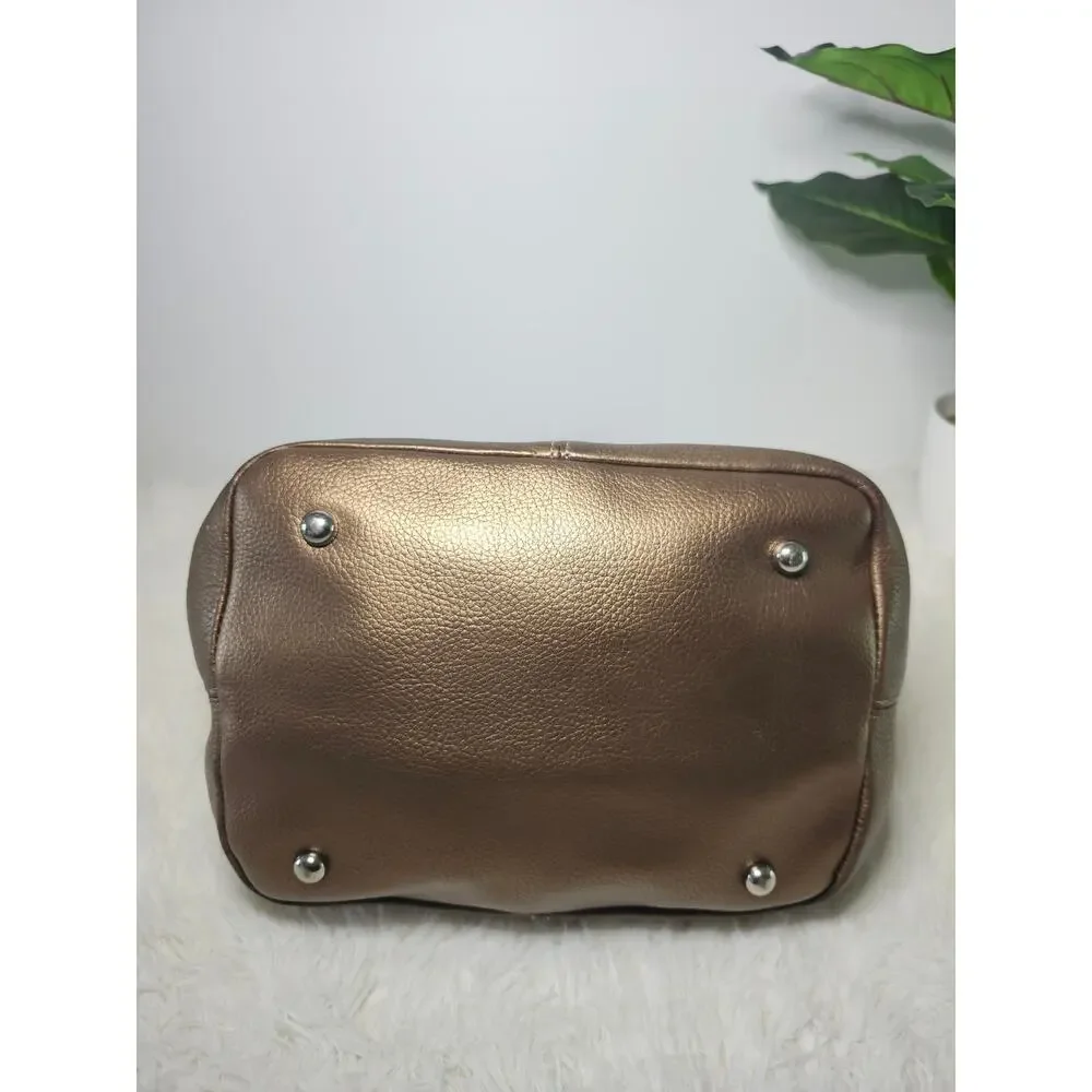 Tignanello Leather Buckle Shoulder Bag Bronze Metallic Y2K Contemporary
